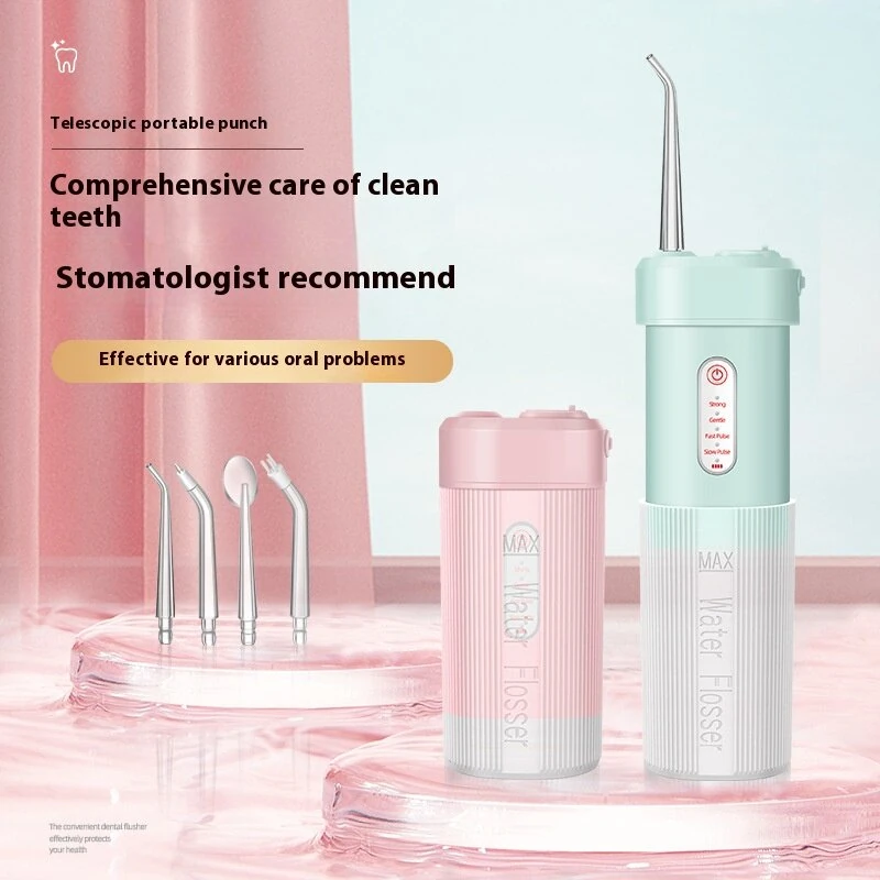(image for) Portable Cordless Water Flosser with 4 Modes & 4 Nozzles Rechargeable IPX7 Waterproof 200ml Telescopic Water Tank Travel Oral Irrigator